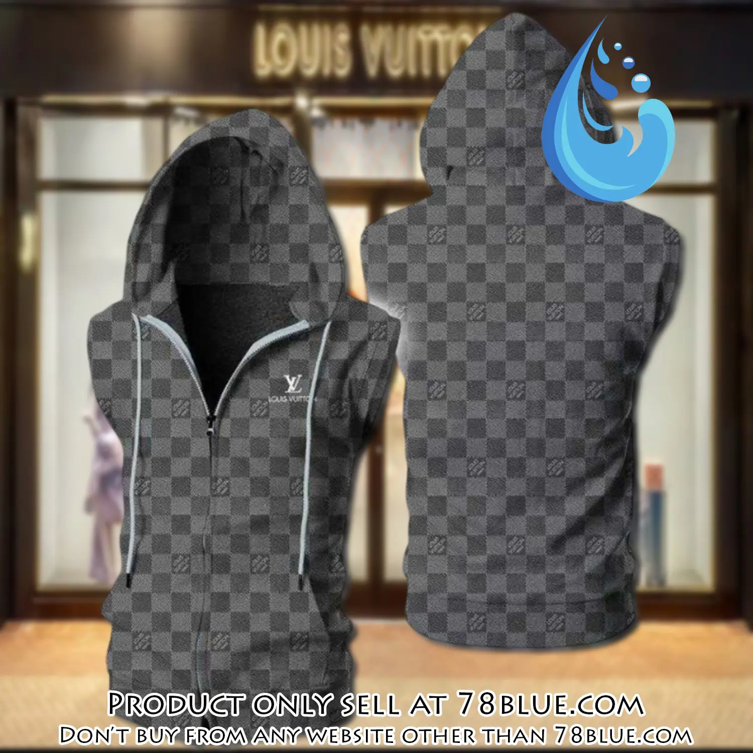 Louis vuitton grey unisex sleeveless zip up hoodie luxury for men women szh016 78b1150029